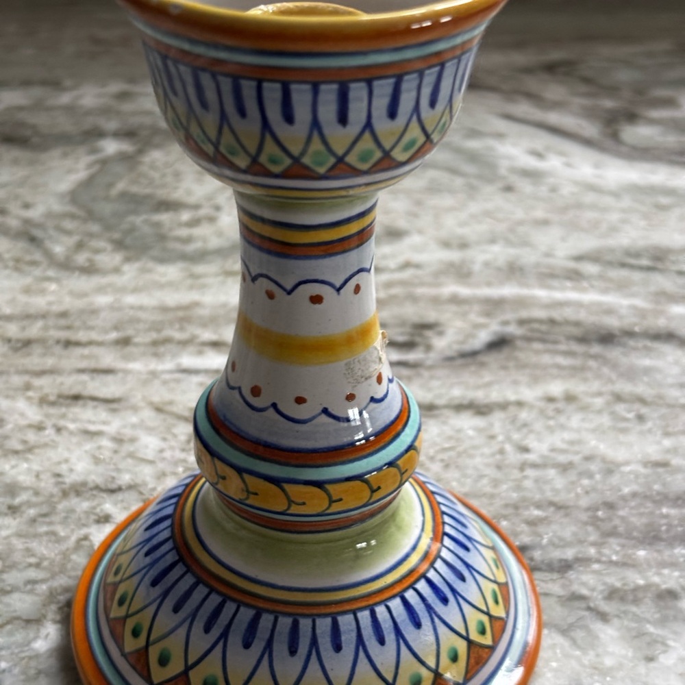 Deruta Dec A Mano Ceramic Candlestick Made in Italy - Picture 3 of 3